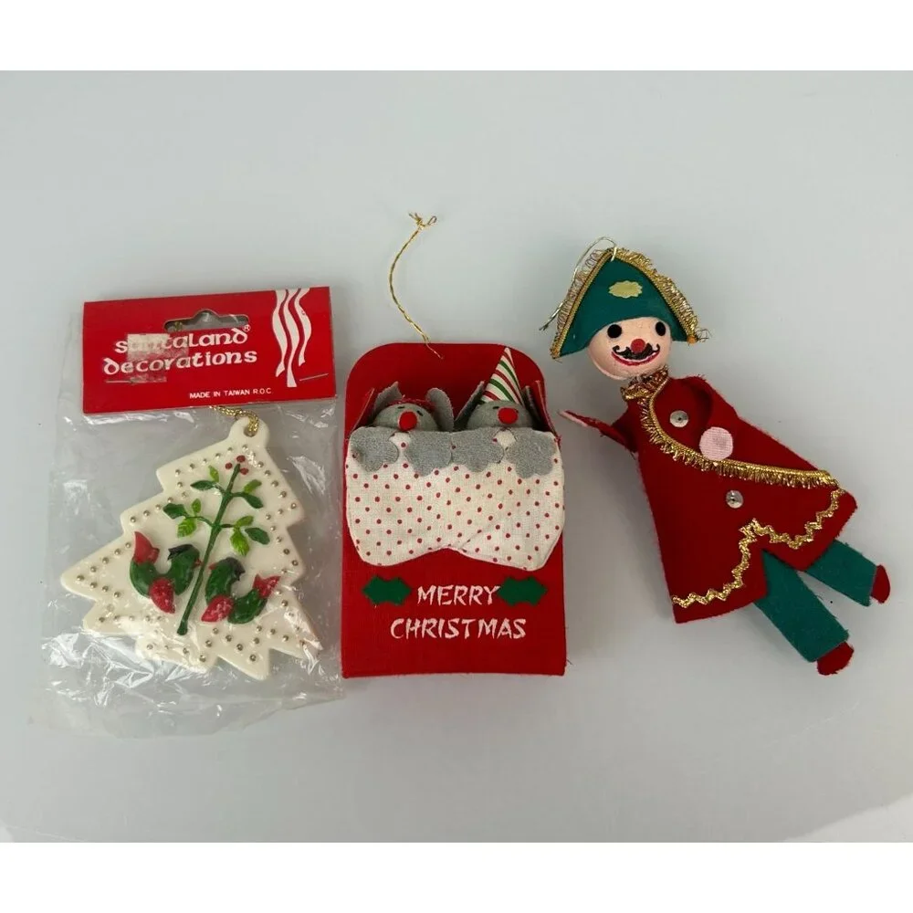Vintage Lot (3) Christmas Tree Ornaments Russ Berrie Mice Santaland Soldier Set